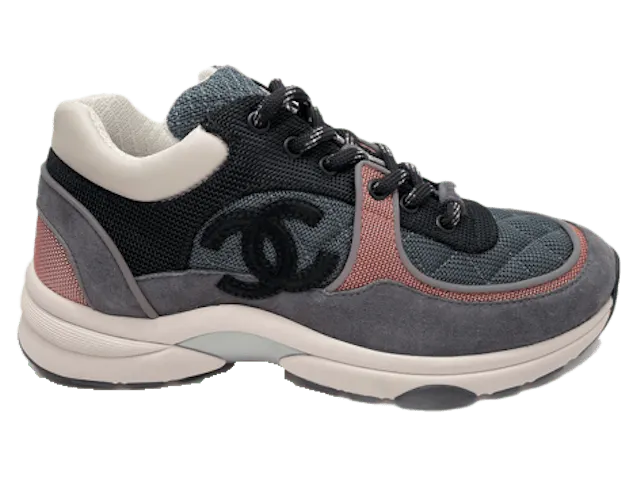 Chanel Low Top Trainer Grey Pink Suede