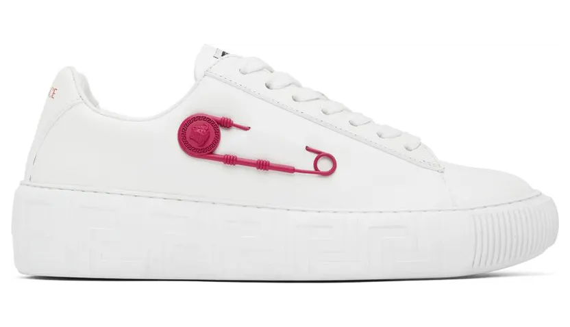 Versace White & Pink Safety Pin Sneakers (1004184_1A03536_1W260)