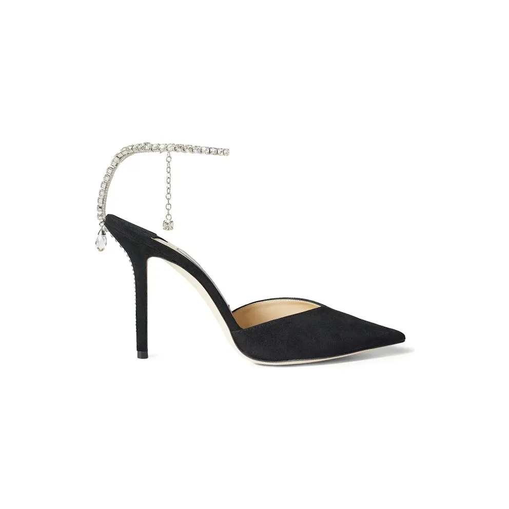 Jimmy Choo Saeda 100mm Pump Crystal Embellished Black Suede (SAEDA100EWA-Black)
