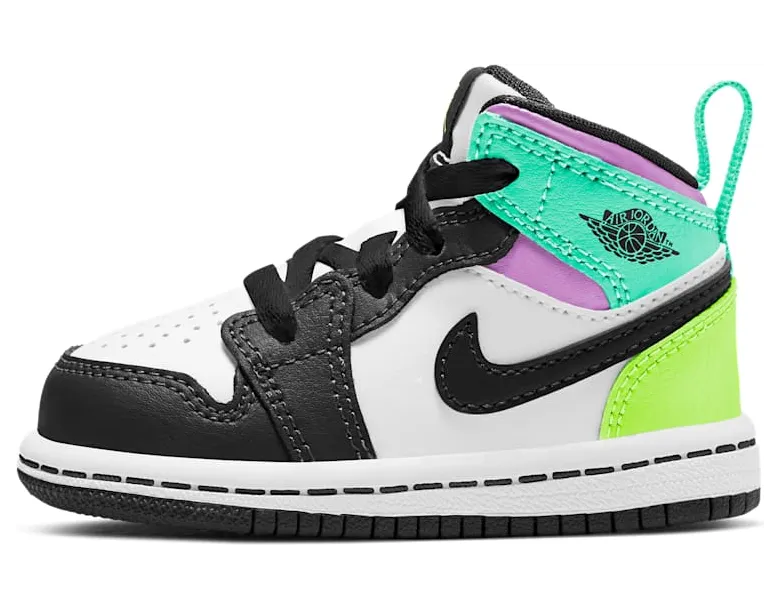 Jordan 1 Mid Pastel Black Toe (TD) – “White / Black-volt-green Glow” (640735-175)