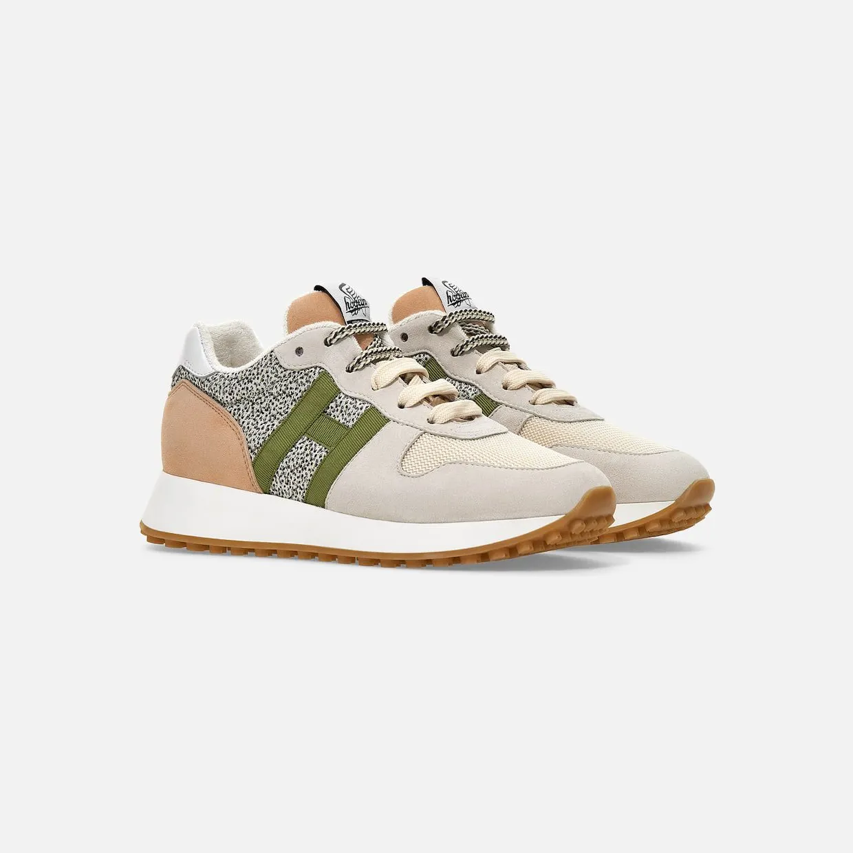 Sneakers Hogan H383 Beige Pink Green (HXW4290CM40R580UAT)