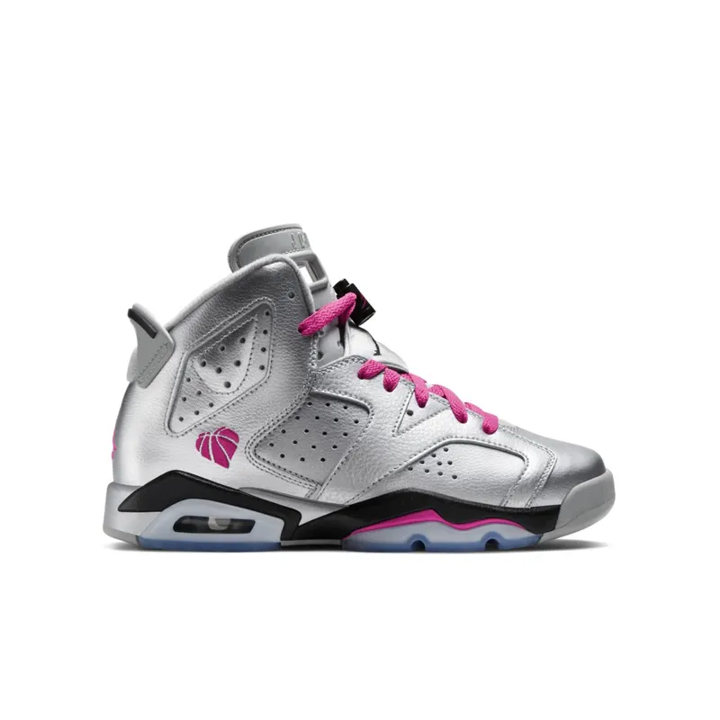 Jordan 6 Retro Valentine’s Day 2014 (GS) Metallic Silver/Vivid Pink-Black (543390-009)