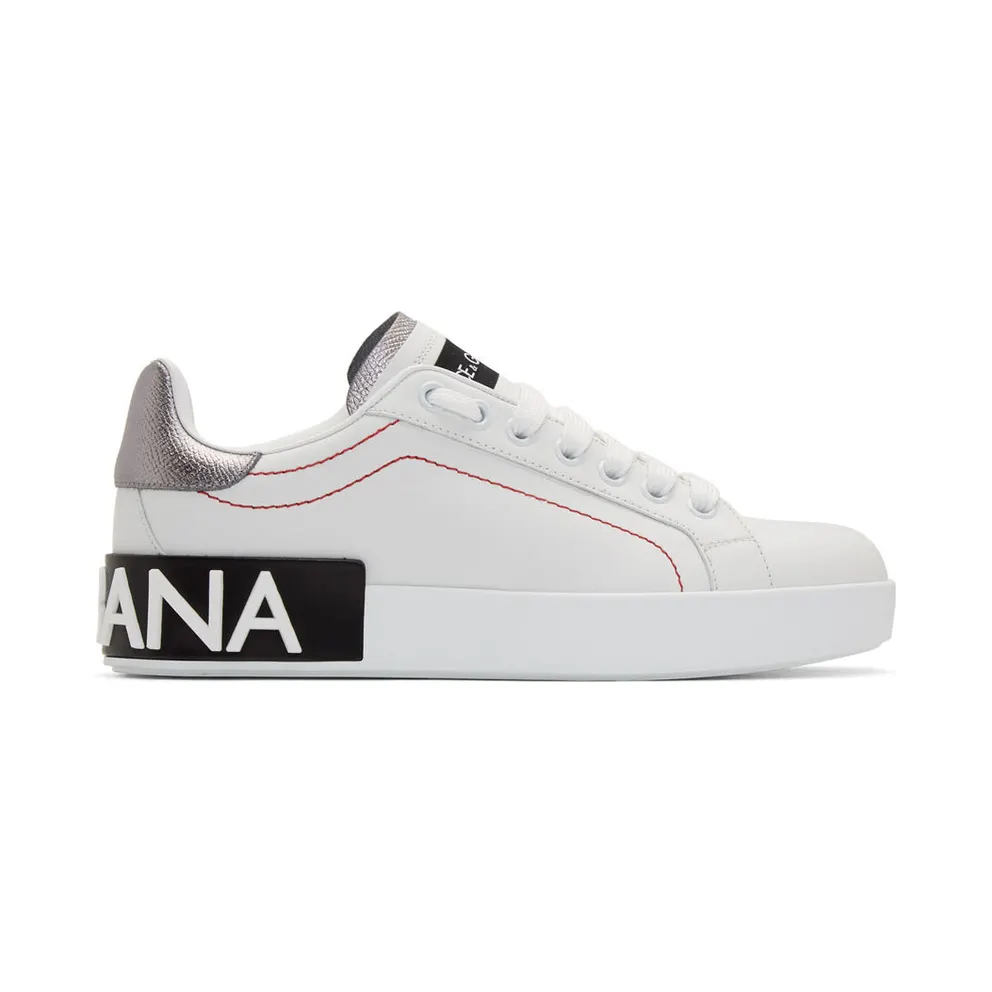 Dolce and Gabbana White and Silver Portofino Sneakers (CK1587 AH527)