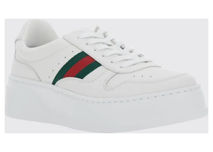 Gucci Low-Top Platform Sneakers in Calf Leather with Web Stripe White (848307UPG409064)