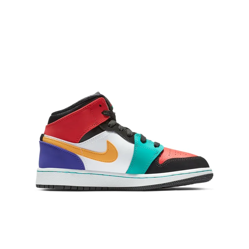Jordan 1 Mid Bred Multi-Color (GS) White/University Red-Black-Turbo Green (554725-125)