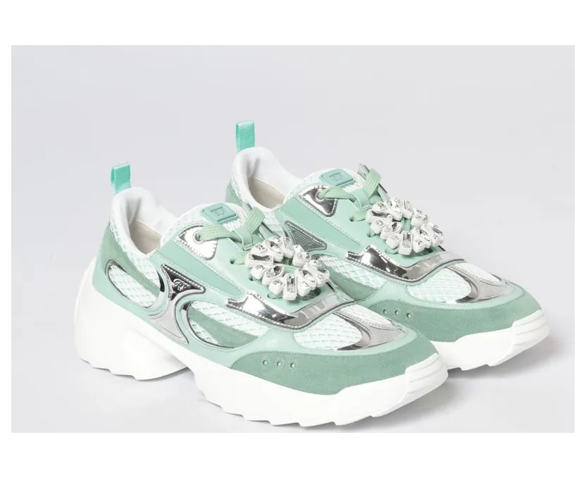 Roger Vivier Viv’ On The Run Sneakers in Mesh and Suede Silver (RVW75640890UZG7E14)