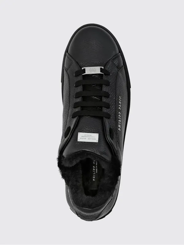 Philipp plein Hammered Leather and Wool Low-Top Sneakers Black (LABSUSC0403PLE010N02) (3)