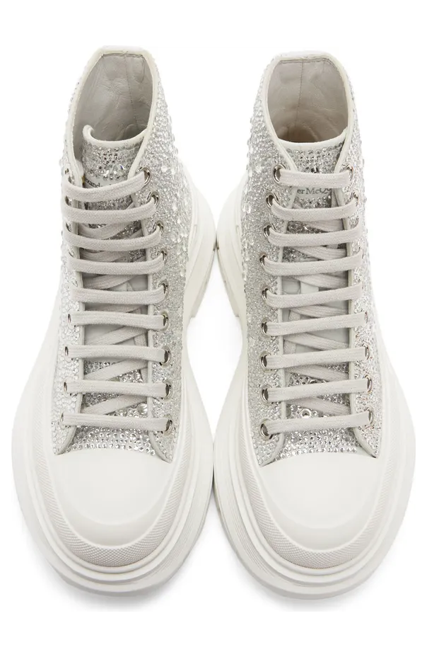 Alexander McQueen White Glitter Tread Slick Sneakers (685700WHCEJ) (5)