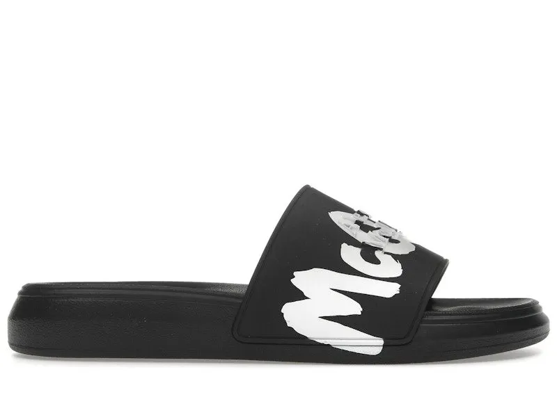 Alexander McQueen Grafitti Logo Slide Black White (682490 W4QS3 1070)