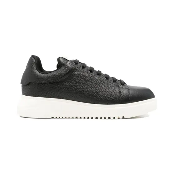 Armani Emporio Armani Tumbled leren vetersneakers “Black” (EM003663)