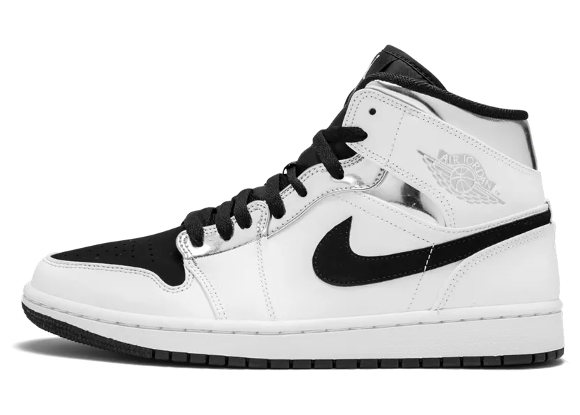 Air Jordan 1 Mid White Black Silver (554724-121)