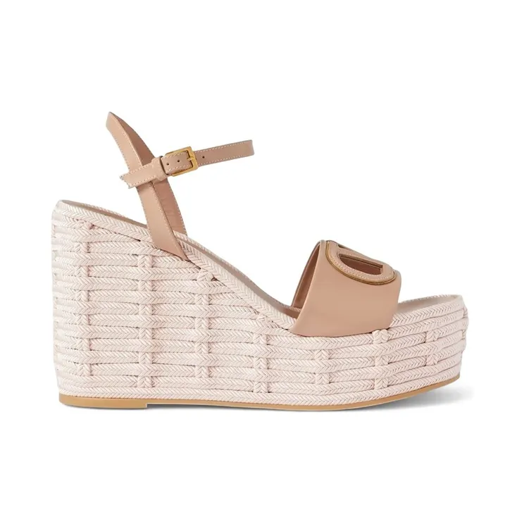 Valentino Garavani V Logo Cut-Out Leather Wedge Sandals Rose (4W2S0IJ6 SGB YHA)