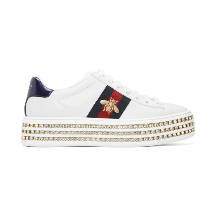 Gucci White Crystal New Ace Sneakers (505995 DOPE0)