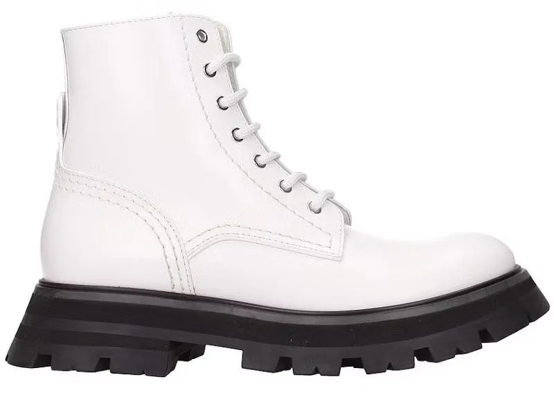 Alexander McQueen Lace Up Ankle Boot White Black (657569WHZ809358)