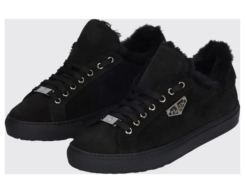 Philipp plein Suede Low-Top Sneakers with Shearling Lining Black (LADSMSC4069PLE009N02)