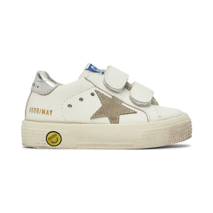Golden Goose Baby White & Taupe May School Sneakers (GJF00198.F002803.10876)