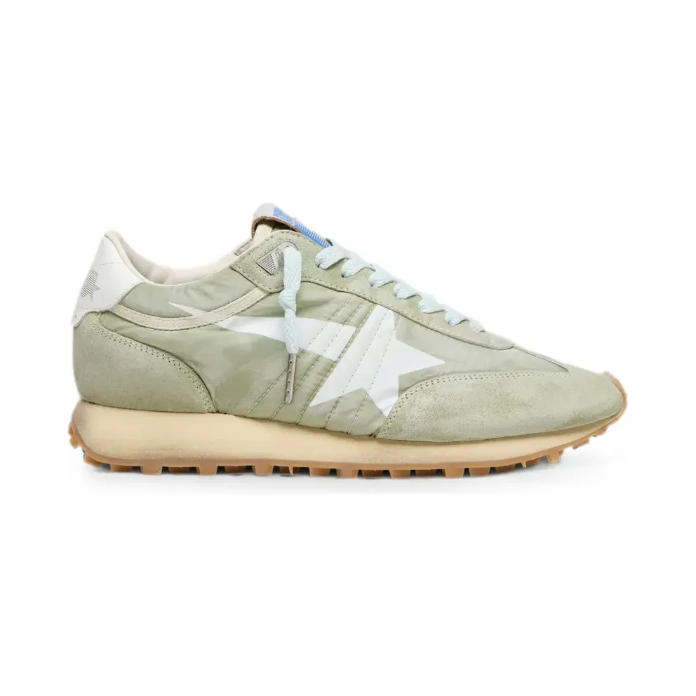 Golden Goose Marathon Sneakers aus salbeigrünem Nylon mit weißem Stern (GWF00683F008446)