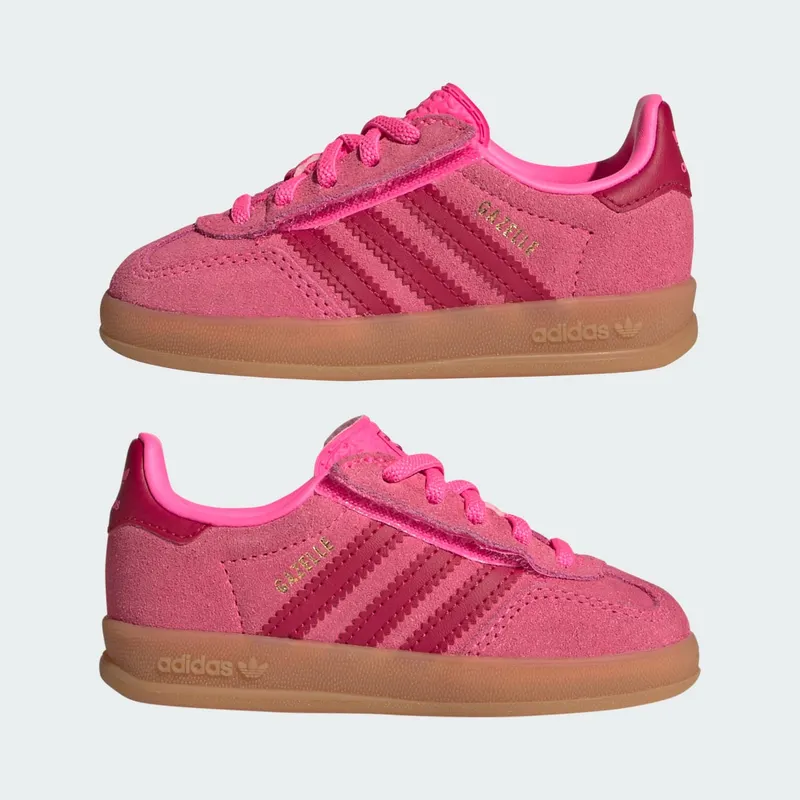 Adidas GAZELLE INDOOR COMFORT CLOSURE ELASTIC LACE Shoes Lucid Pink / Team Victory Red / Gold Metallic (KJ2304)