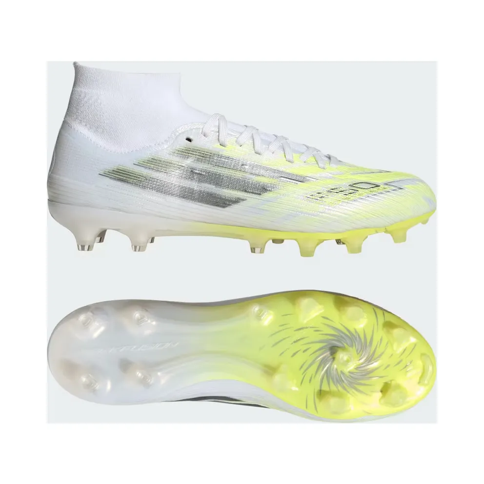 adidas F50 Sparkfusion Pro Mid Cut Firm Ground / Artificial Ground Football Boots Womens “Cloud White / Iron Metallic / Hi-Res Yellow” (JR8954)