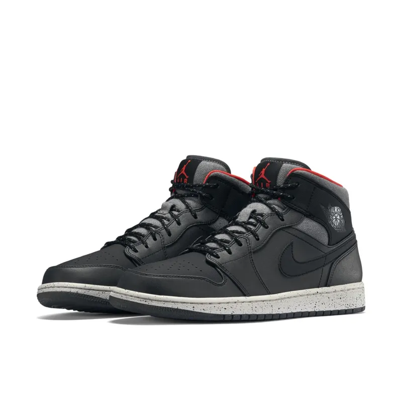 Jordan 1 Mid Holiday (2015) Black/Dark Grey-Light Bone-Infrared 23 (811124-035)