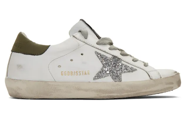 Golden Goose White and Silver Glitter Superstar Sneakers (F36WS590.N85)