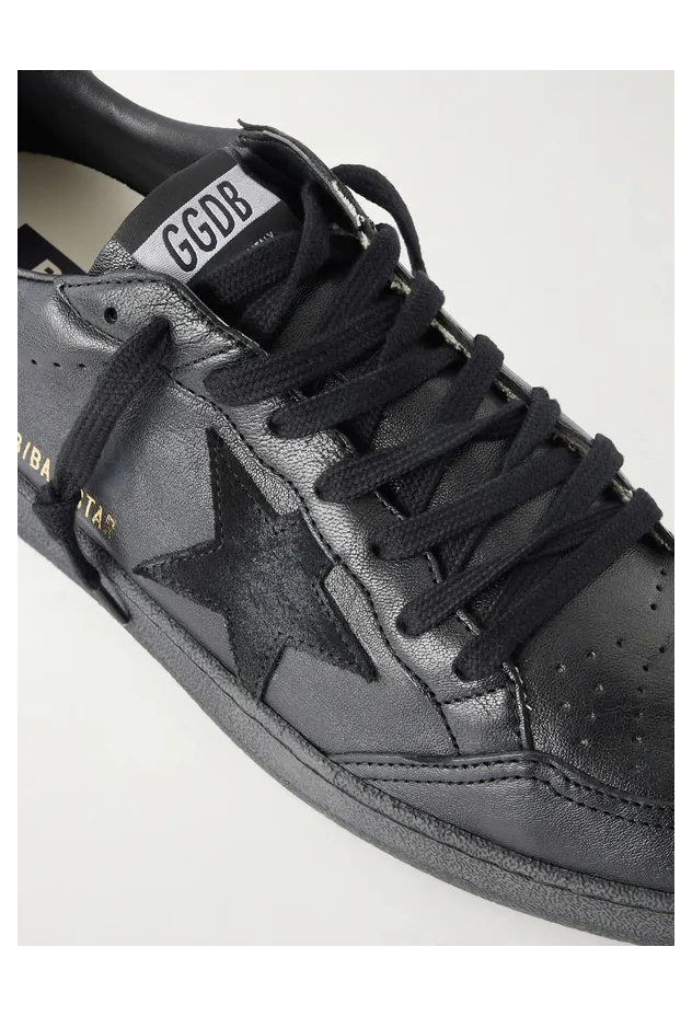 Golden Goose Ball Star Distressed Suede-Trimmed Leather Sneakers Black (GMF00117.F008743) (5)