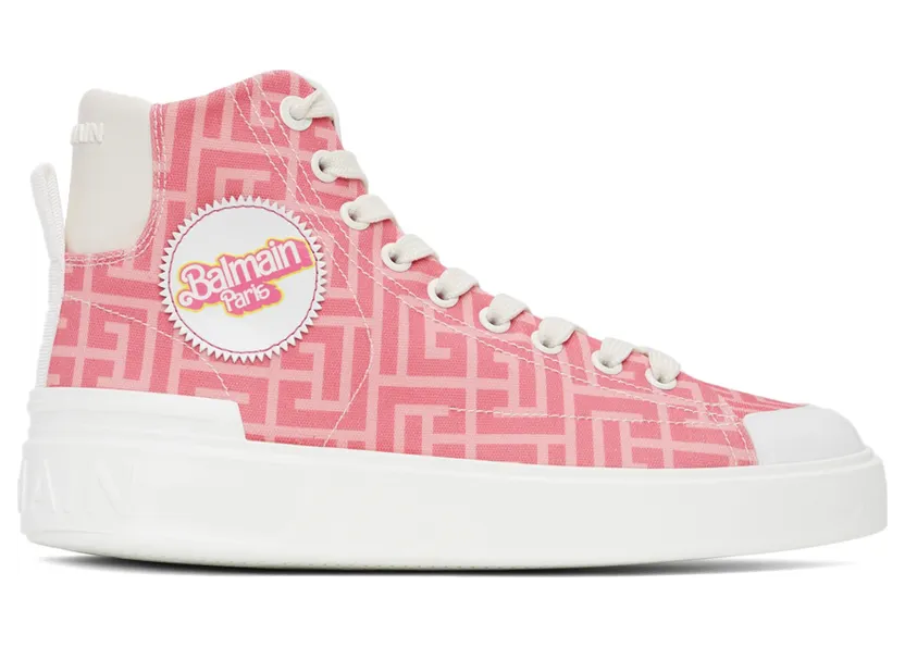Balmain Pink & White Mattel Edition B Court High-Top Sneakers (XN4VG691TCMB)