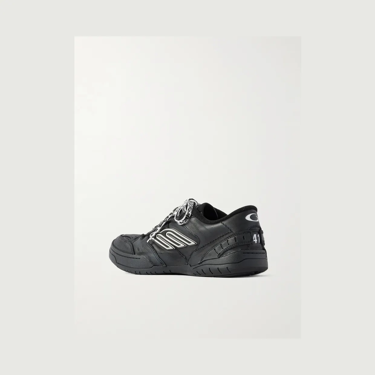 Balenciaga Hamptons Logo-Appliquéd Distressed Leather Sneakers Black (841765WCURB) (4)