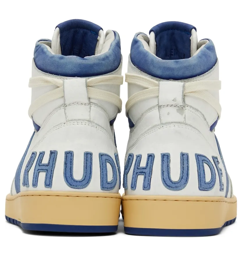 Rhude SSENSE Exclusive White & Blue Rhecess Hi Sneakers (RHSS22FO05178600) (2)