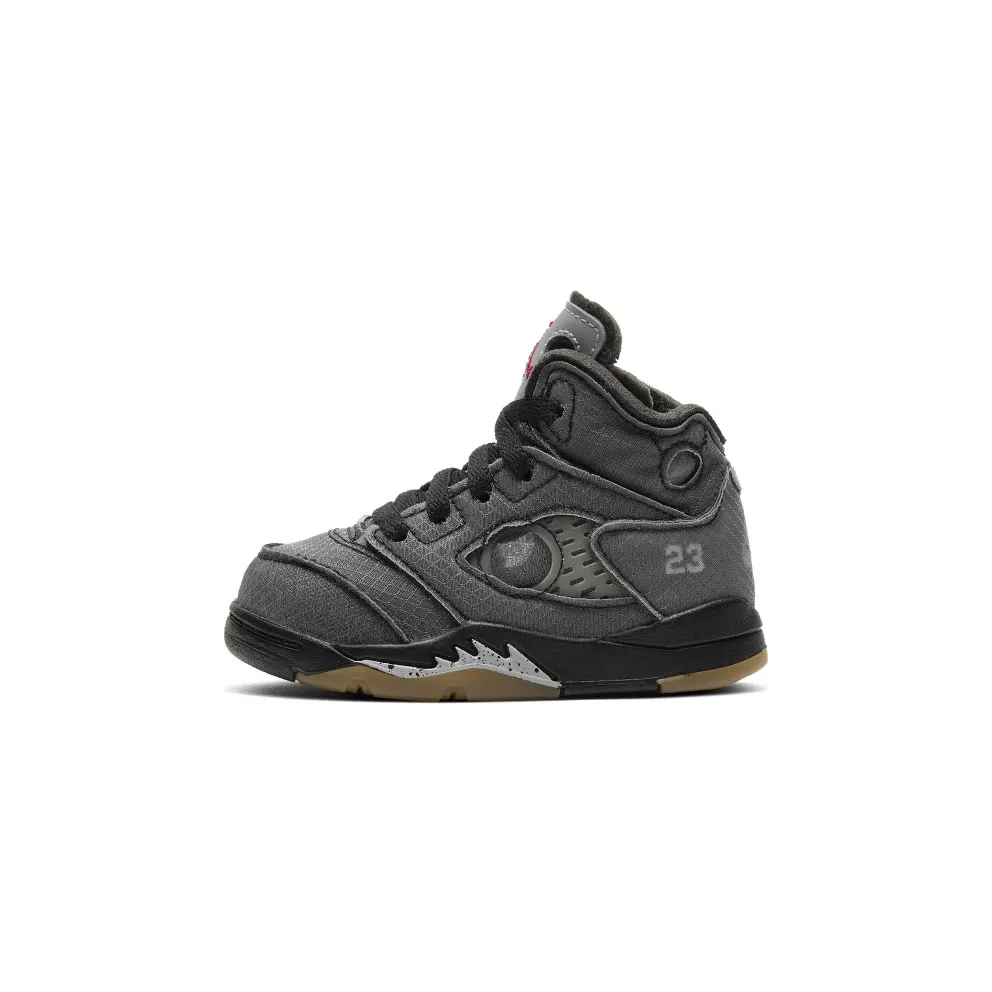 Jordan 5 Retro Off-White Black (TD) Black/Muslin-Fire Red (CV4828-001)