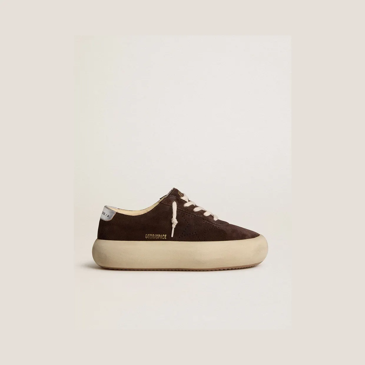 Golden Goose Space-Star In Dark Brown Suede With Metallic Silver Heel Tab (GMF00376.F007975.55599)