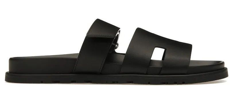 Hermes Chypre Sandal Noir Calfskin Leather (M) (H211865Z)