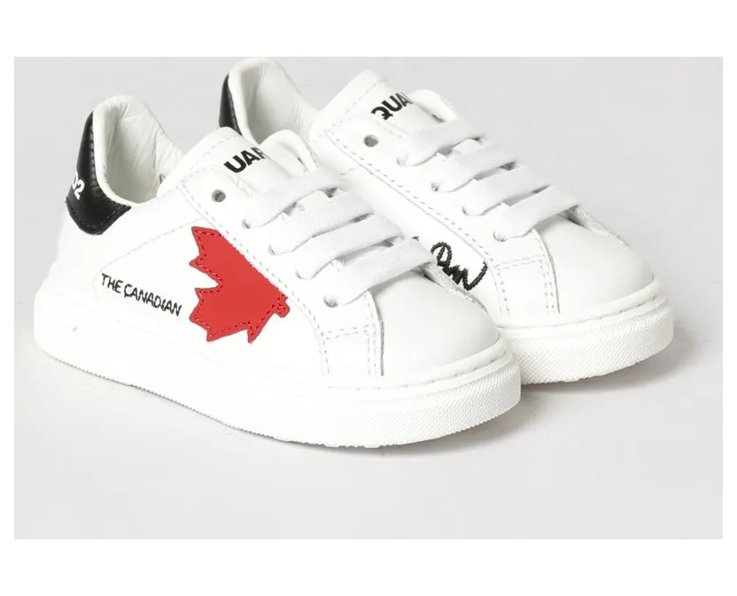 Dsquared2 Boy’s Low-Top Calfskin Sneakers with Printed Logo White (8266501)