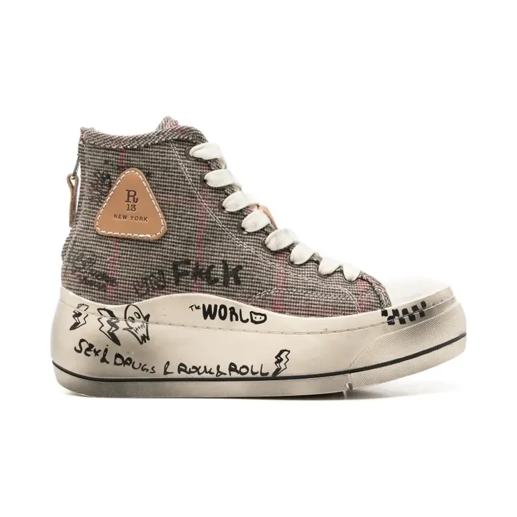 R13 Geruite met graffiti-print “Brown” (R13S5029S273W)