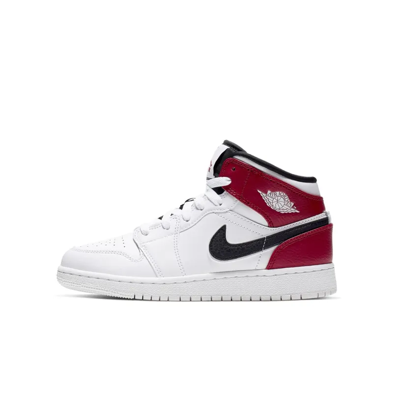 Jordan 1 Mid White Black Gym Red (GS) White/Black-Gym Red (554725-116)