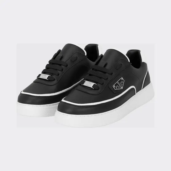 Philipp plein Two-Tone Leather Low-Top Trainers with Applied Logo Black (UAFSMSC4116PLE005N02)