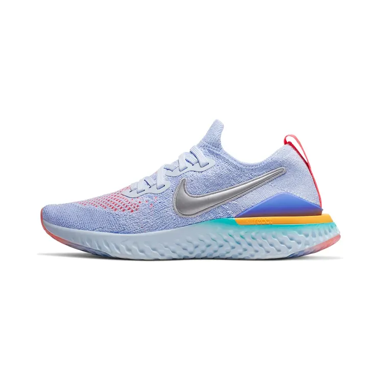 Nike Epic React Flyknit 2 Aluminum “Aluminium / Racer Pink / Sapphire / Metallic Silver” (AQ3243-414)