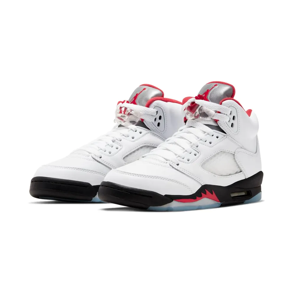 Jordan 5 Retro Fire Red Silver Tongue 2020 (GS) White/Black-Metallic Silver-Fire Red (440888-102)