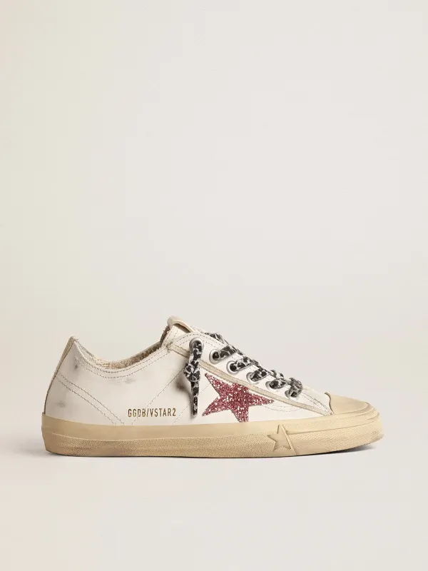 Golden Goose V-Star With Pink Glitter Star And Metallic Leather Heel Tab (GWF00129.F004576.11504)