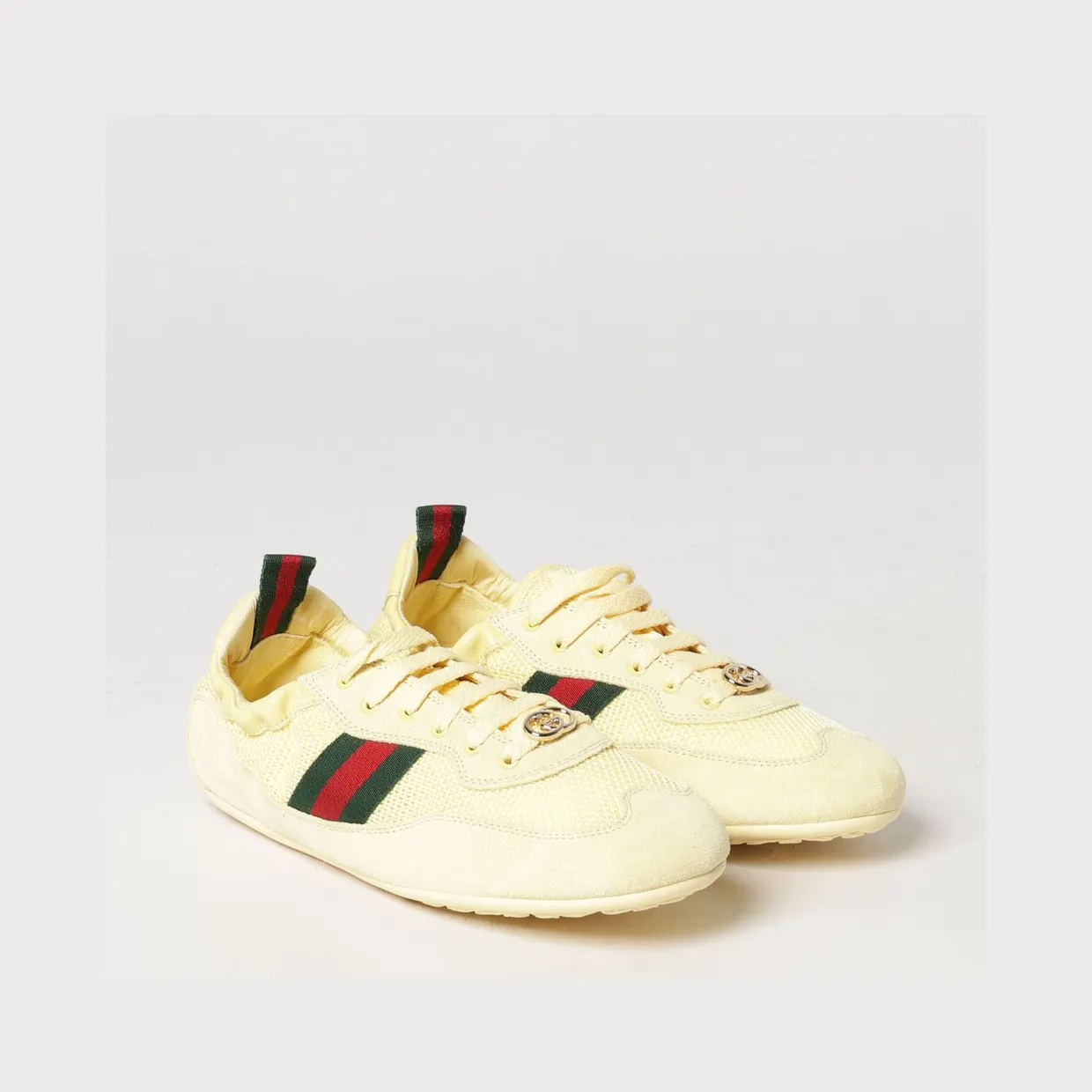 Gucci Shift Low-Top Suede and Mesh Sneakers with Web Stripe Beige (857963AAF1Z7552)