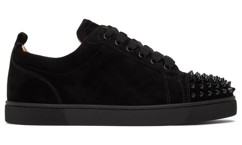 Christian Louboutin Black Suede Louis Junior Spikes Flat Sneakers (1130575)