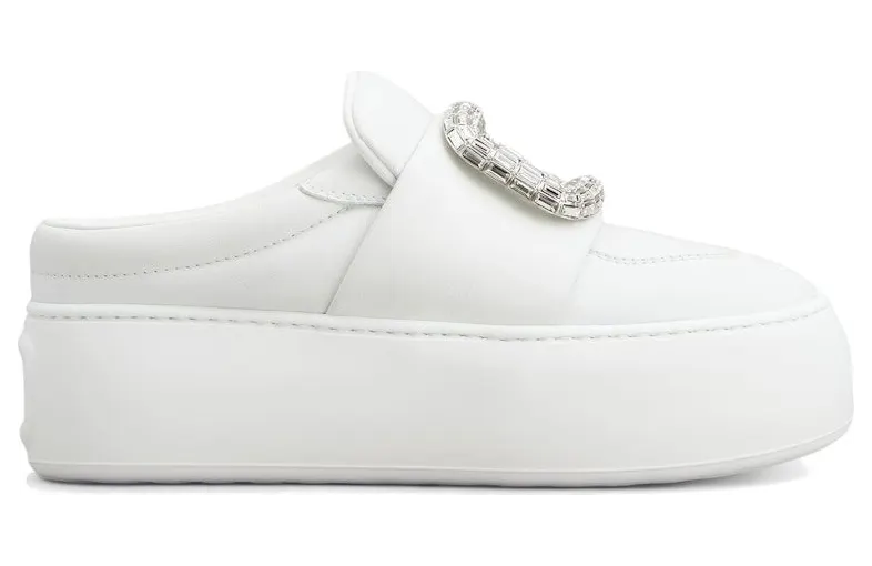 Roger Vivier Viv’ Up Mules White Crystal Buckle (RVW73941240LE9B001)