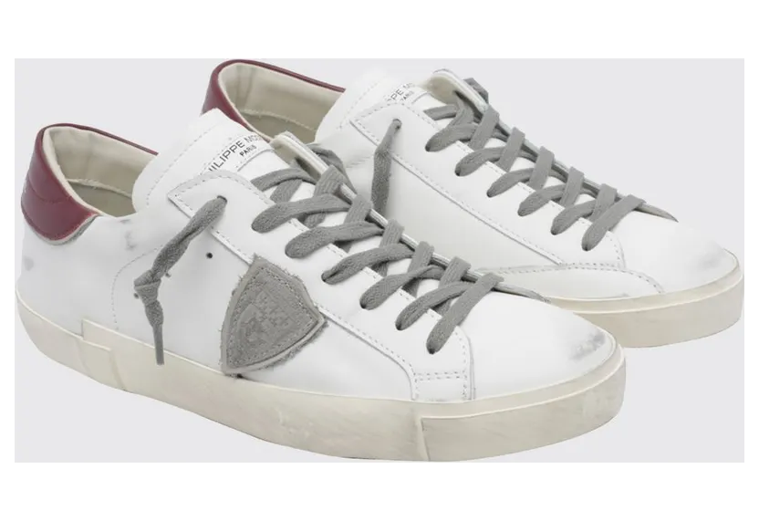 Philippe Model Paris Leather Low-Top Sneakers with Worn Effect and Shield Logo White 1 (PRLUV038)