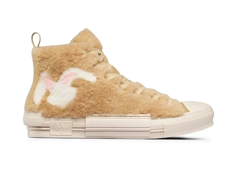 Dior B23 High Top ERL Beige Shearling with Rabbit Motif (3SH129ZTR_H100)