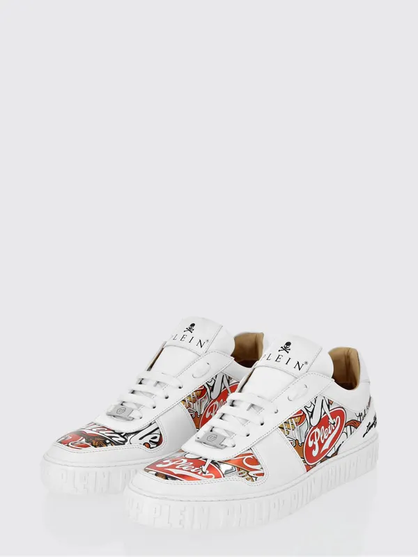 Philipp plein Notorious Leather Sneakers with Graphic Print White (AAESUSC0885PLE075N01)