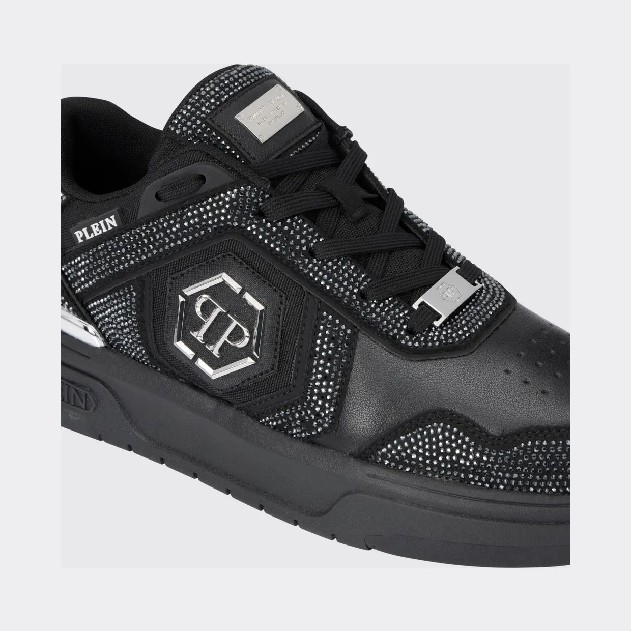 Philipp plein SK8R Leather Sneakers with Applied Rhinestones Black (SAFSUSC0923PTE003N0202) (3)