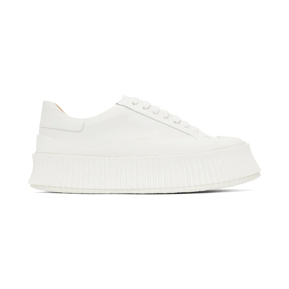 Jil Sander White Leather Platform Sneakers (JS32108A_13034)