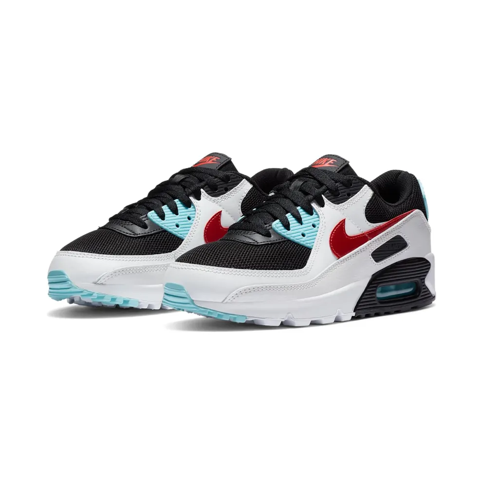 Nike Air Max 90 Aqua Red White Black (W) Summit White/Bleached Aqua-Black-Chile Red (DA4290-100)