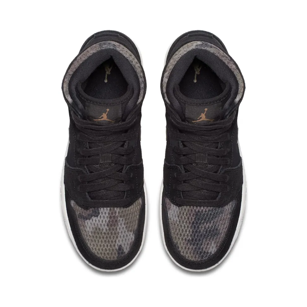 Jordan 1 Retro High Heiress Camo (GS) Black/Black-Metallic Field-Light Bone (832596-030)