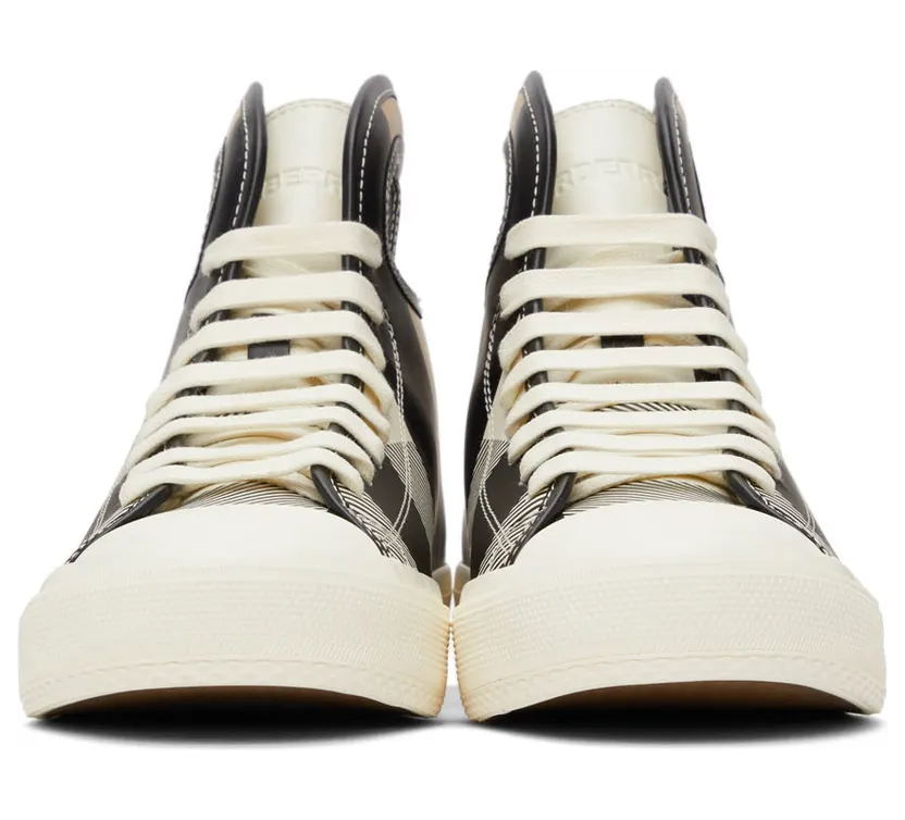 Burberry Black & White Check Porthole High-Top Sneakers (8042627) (2)